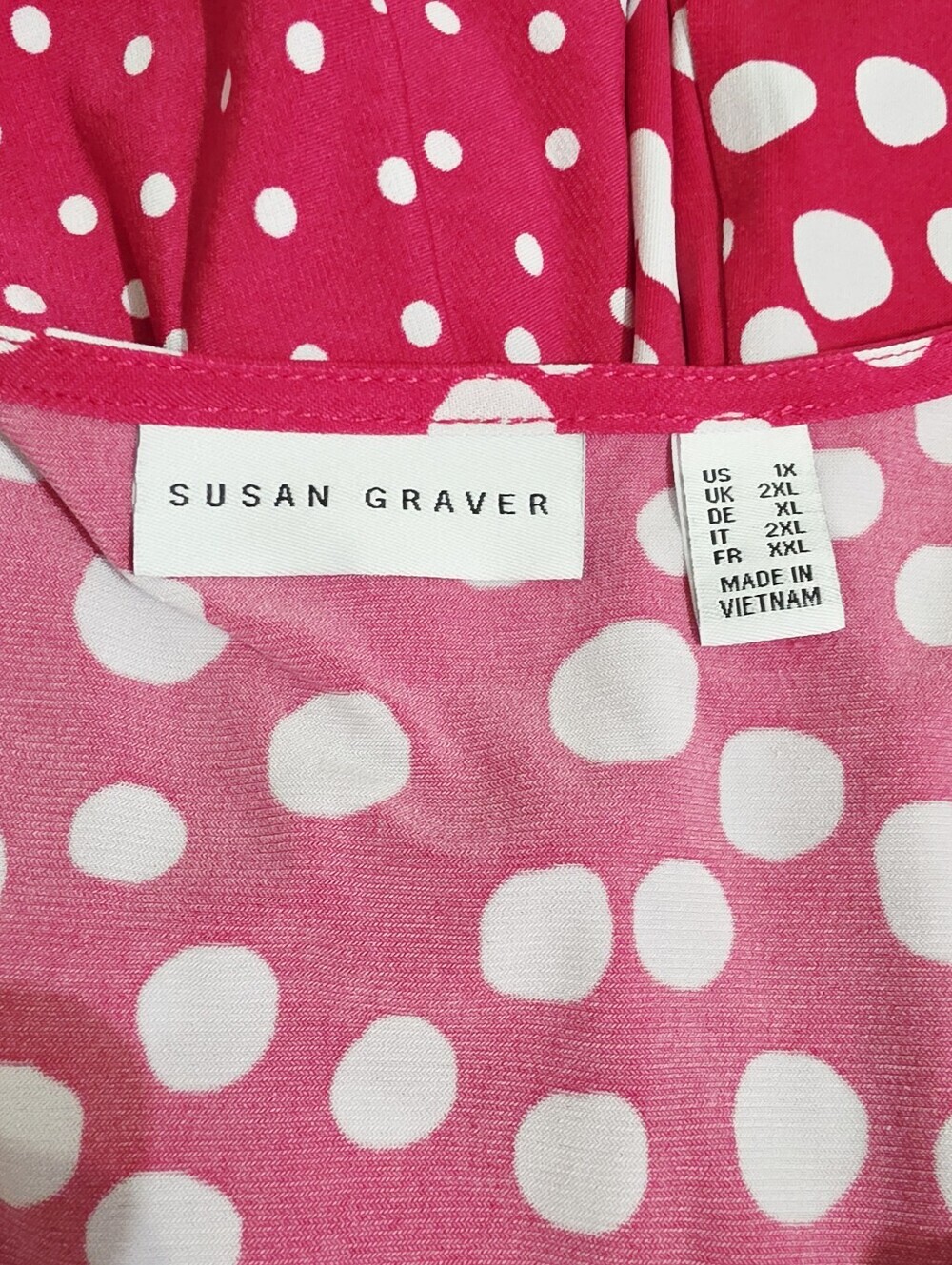 Susan Graver 1X Liquid Knit Tunic Top Pink White Polka Dot Bell Sleeve Stretch - Picture 5 of 11